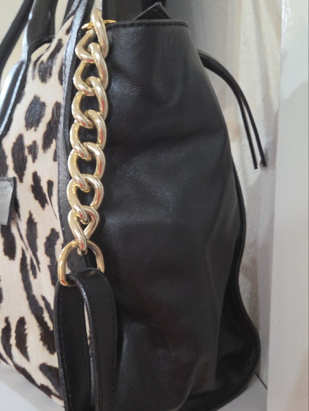 Cavalcanti Italian Leopard Print Top-Handle Tote Bag with Black Trim - Picture 5 of 14